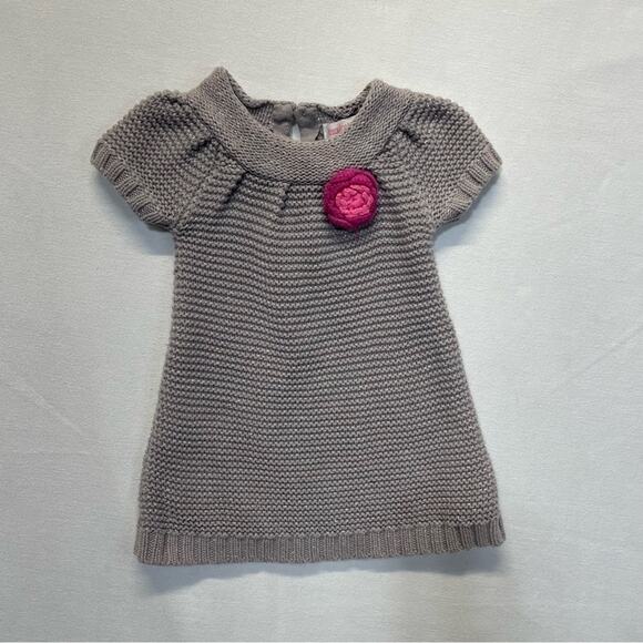 Knit Sweater Dress Flower Appliqué Genuine Kids By OshKosh gray Size 12 Months - Picture 7 of 7
